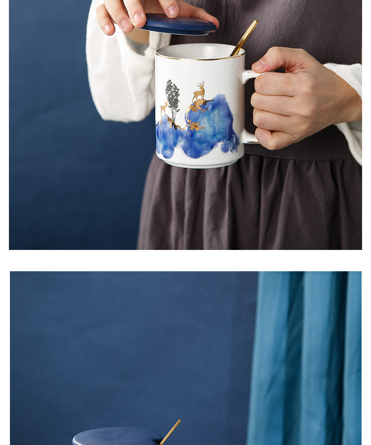 Ceramic keller Nordic ins with cover picking teaspoons of creative move trend Christmas cup a coffee cup