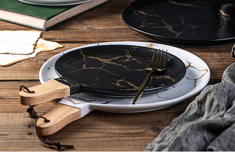 Nordic marble ceramic dish dish dish home wearing SaPan creative up phnom penh dish beefsteak dish with wooden handle cutlery