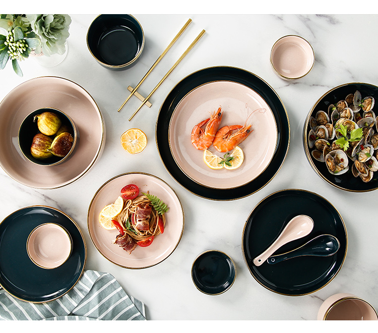 Light key-2 luxury food dish steak plate dessert plate western - style food dish Nordic dishes suit household tableware ceramic bowl plate combination