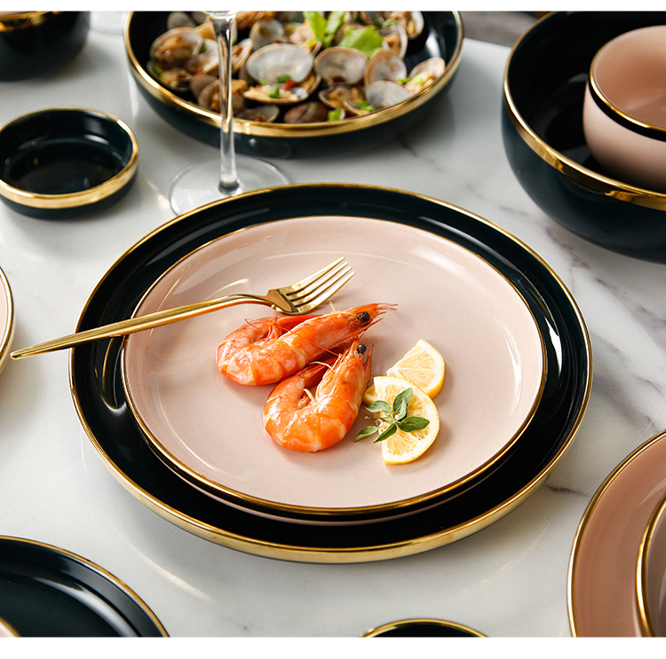 Light key-2 luxury food dish steak plate dessert plate western - style food dish Nordic dishes suit household tableware ceramic bowl plate combination
