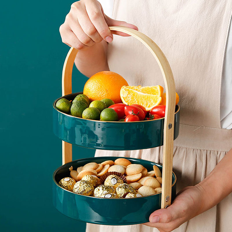 Double fruit bowl boreal Europe style living room household ceramics creative handle afternoon tea utensils dessert display shelf