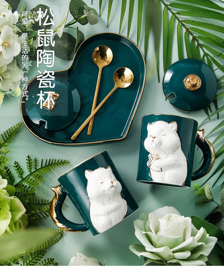 Creative Nordic light much wind ceramic mugs suit with cover spoon ins couples cup to with a a gift