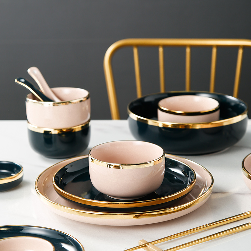 Light key-2 luxury food dish steak plate dessert plate western - style food dish Nordic dishes suit household tableware ceramic bowl plate combination
