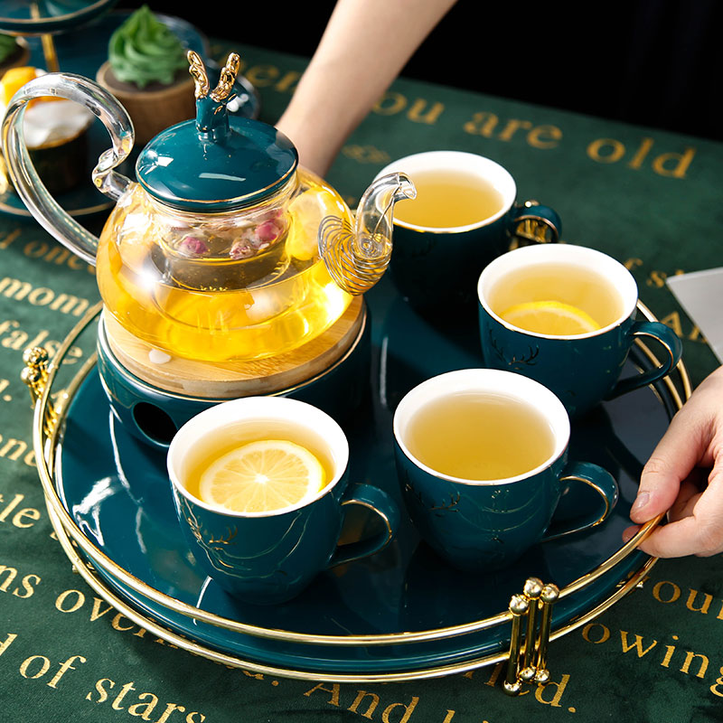 Glass teapot set household Nordic ceramic based heating cooked fruit tea tea set with filter tray