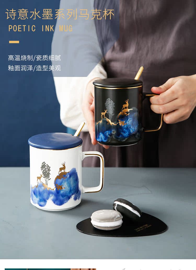 Ceramic keller Nordic ins with cover picking teaspoons of creative move trend Christmas cup a coffee cup