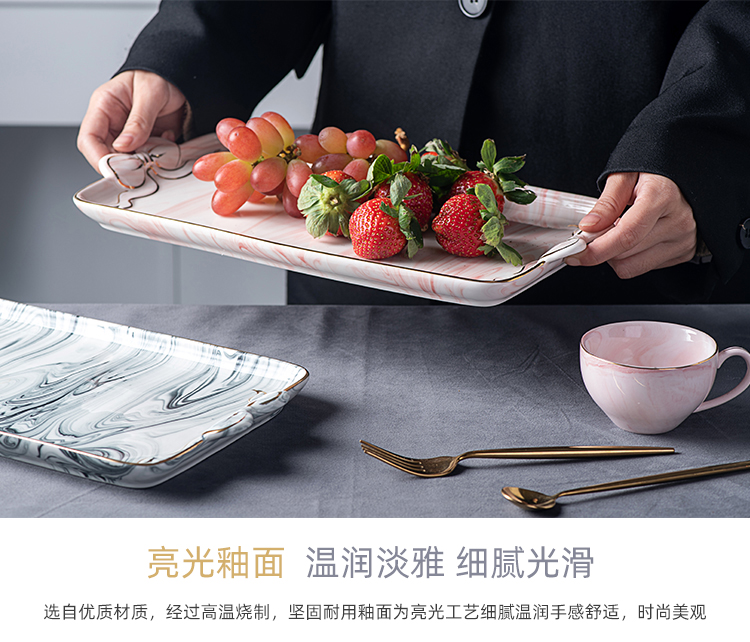 Nordic ceramic square tray marble afternoon tea heart receive fruit bowl dessert cake plate glass plates