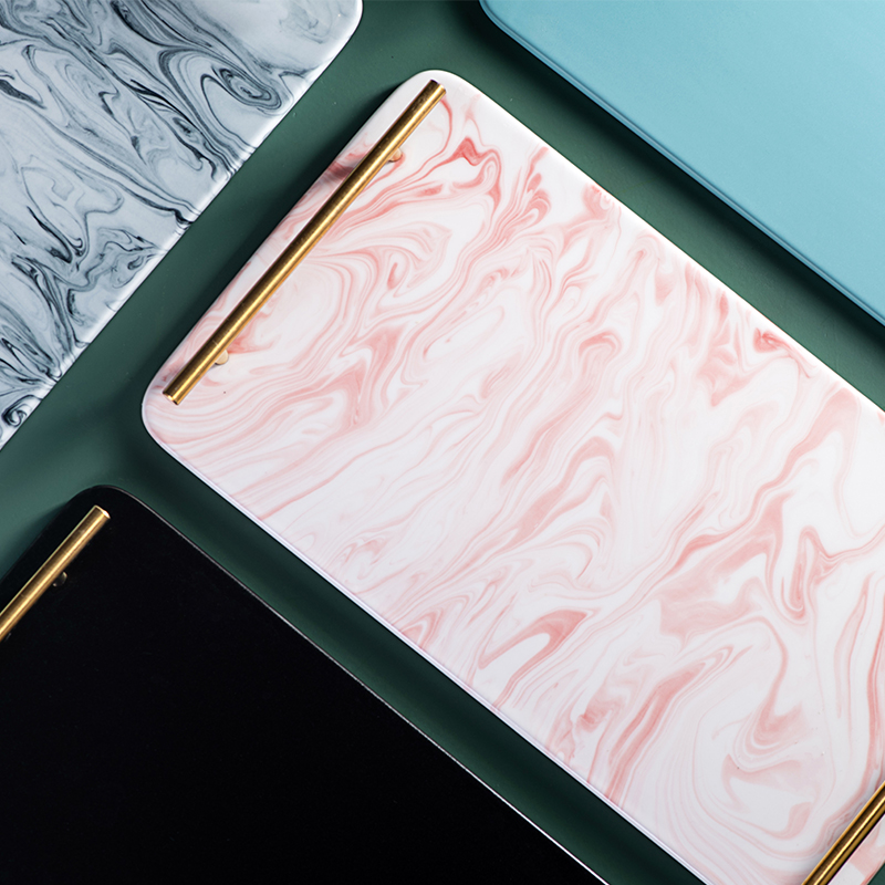 Nordic gold marble tray household ceramic rectangle bread cake plate jewelry cosmetics receive plate