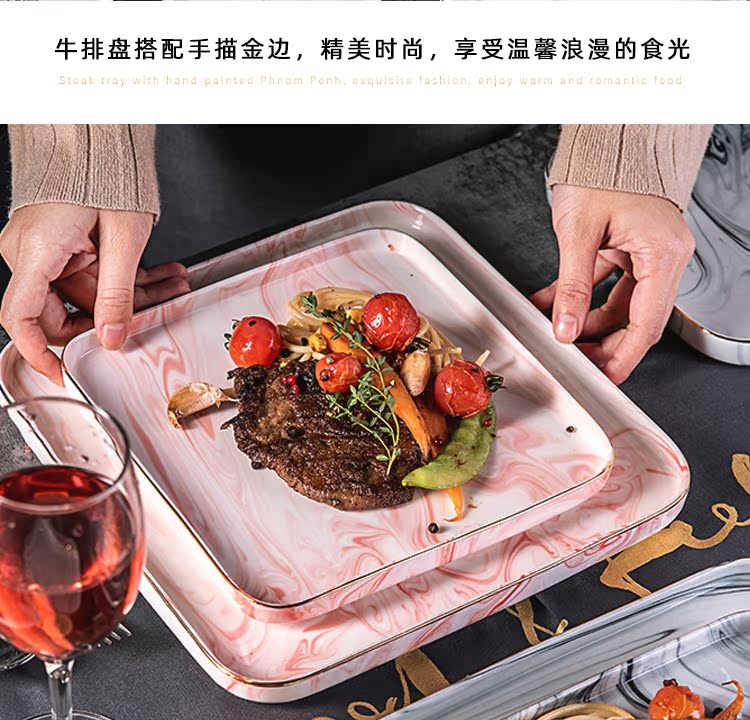 Creative steak knife and fork dish ceramic plate of flat plate set marble western food sushi the topping snack tray