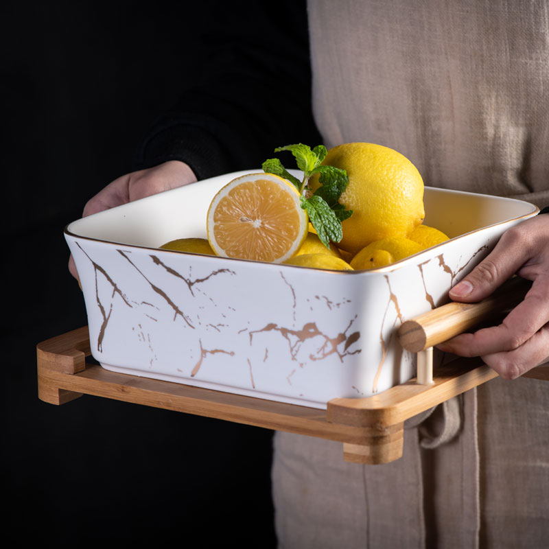 Fruit bowl boreal Europe style originality compote snack plate household modern ceramic square Fruit salad bowl sitting room