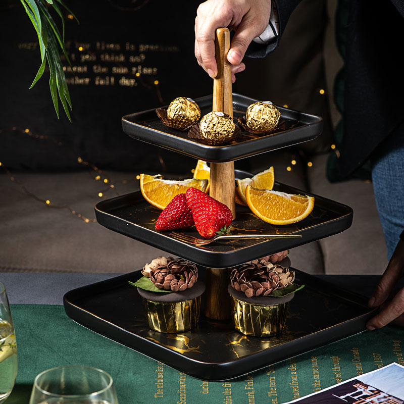 Three the layers of fruit bowl boreal Europe style living room home double ceramic afternoon tea cake heart snack tray