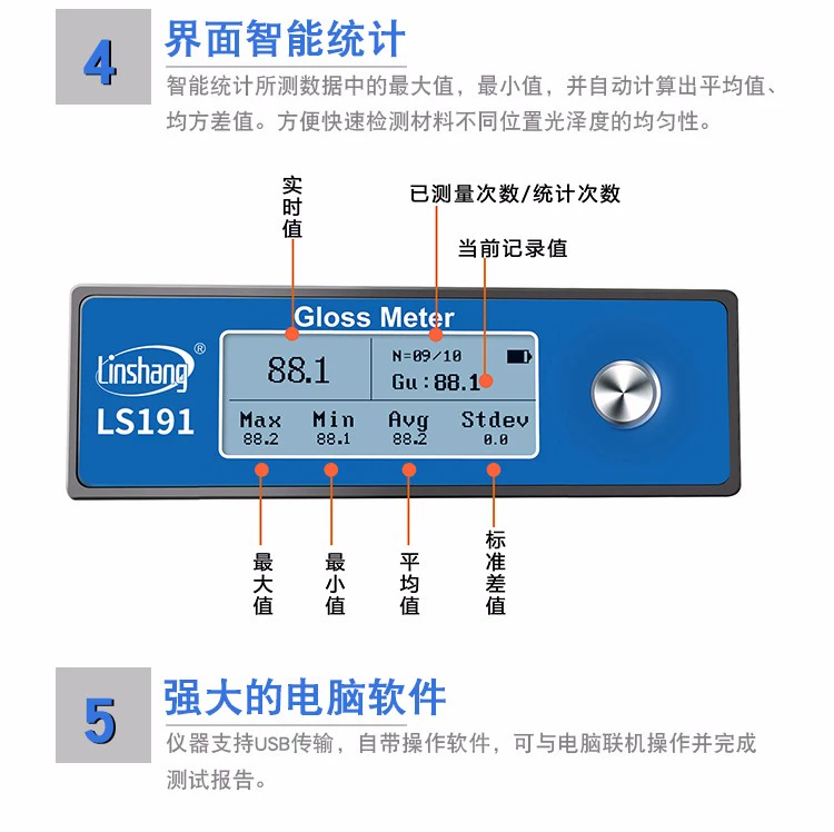 Máy đo độ bóng Linshang LS191/LS192 sơn đá cẩm thạch độ bóng 60 độ