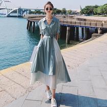 French Chiffon dress niche design sense womens summer 2021 new irregular temperament Hepburn style a-line long dress