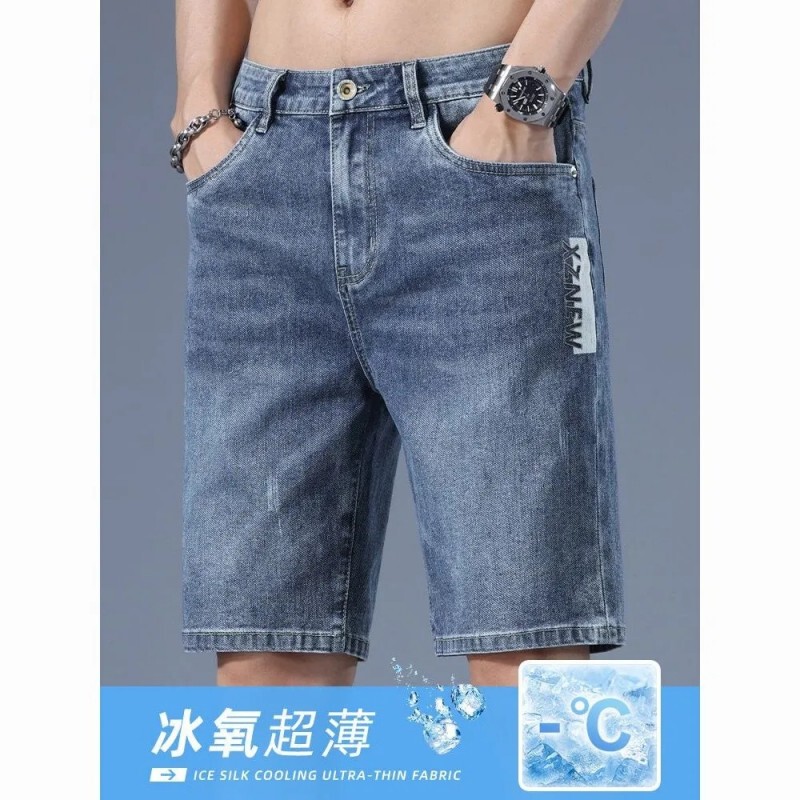 Men's Denim Shorts 2024 New Summer Thin Straight Loose Stretch Trendy Slim Versatile Casual Shorts