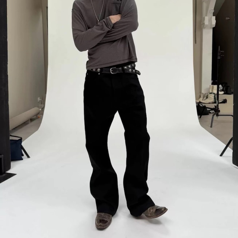 American Nofaith Style Straight-Leg Slightly Flared Pure Black Raw Denim Bootcut Jeans Bootcut Fit Raw Denim Boot Pants American Nofaith Style Straight-Leg Slightly Flared Pure Black Raw Denim Bootcut Jeans Bootcut Fit Raw Denim Boot Pants