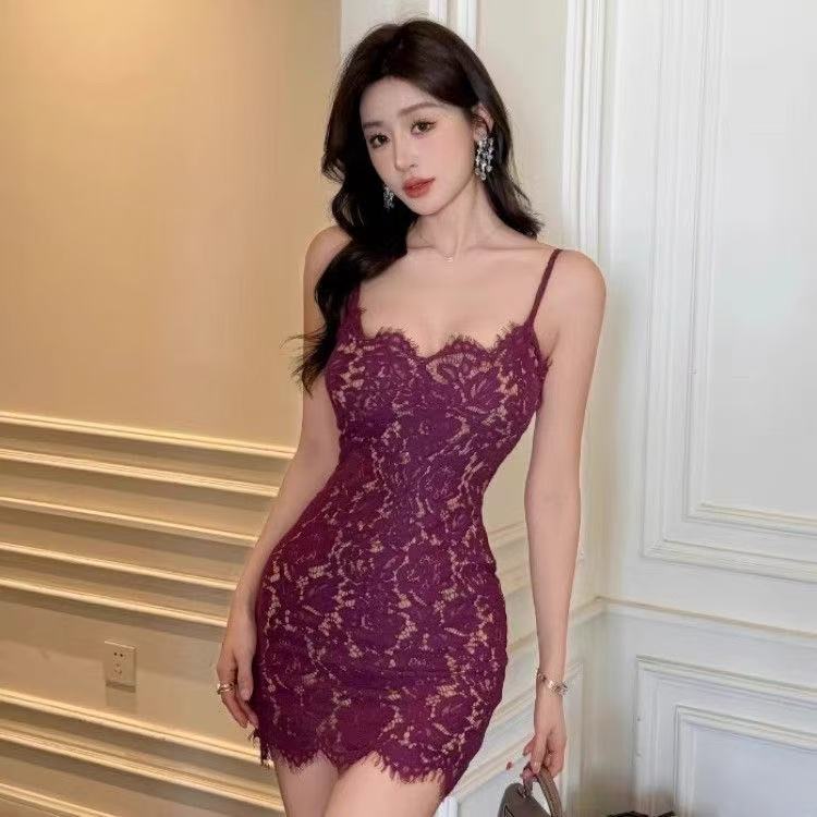 Purple Lace Bodycon Mini Dress, Unique and Beautiful, Petite Strap Dress, 2026 New Style, This Year's Popular Hot Item