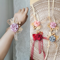 Bride wrist garland bridesmaid sister group Chinese hand flower bracelet forest system aesthetic small fresh simple high-end wedding