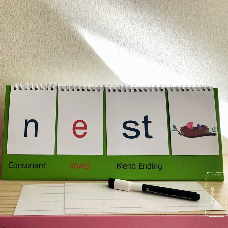 English single word spelling game teaching aids Natural spell reading of desktop desk calendar flip card erasable write term sentence cards