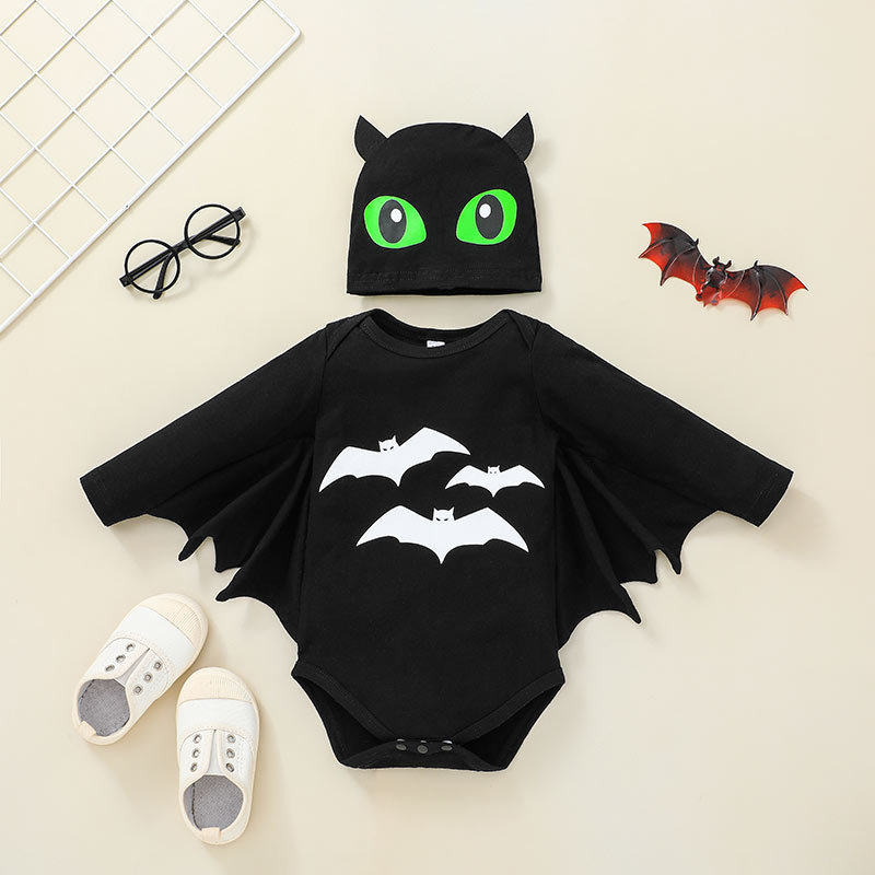 2021 Halloween bat shape jumpsuit, foreign trade new baby black romper, baby children's clothing