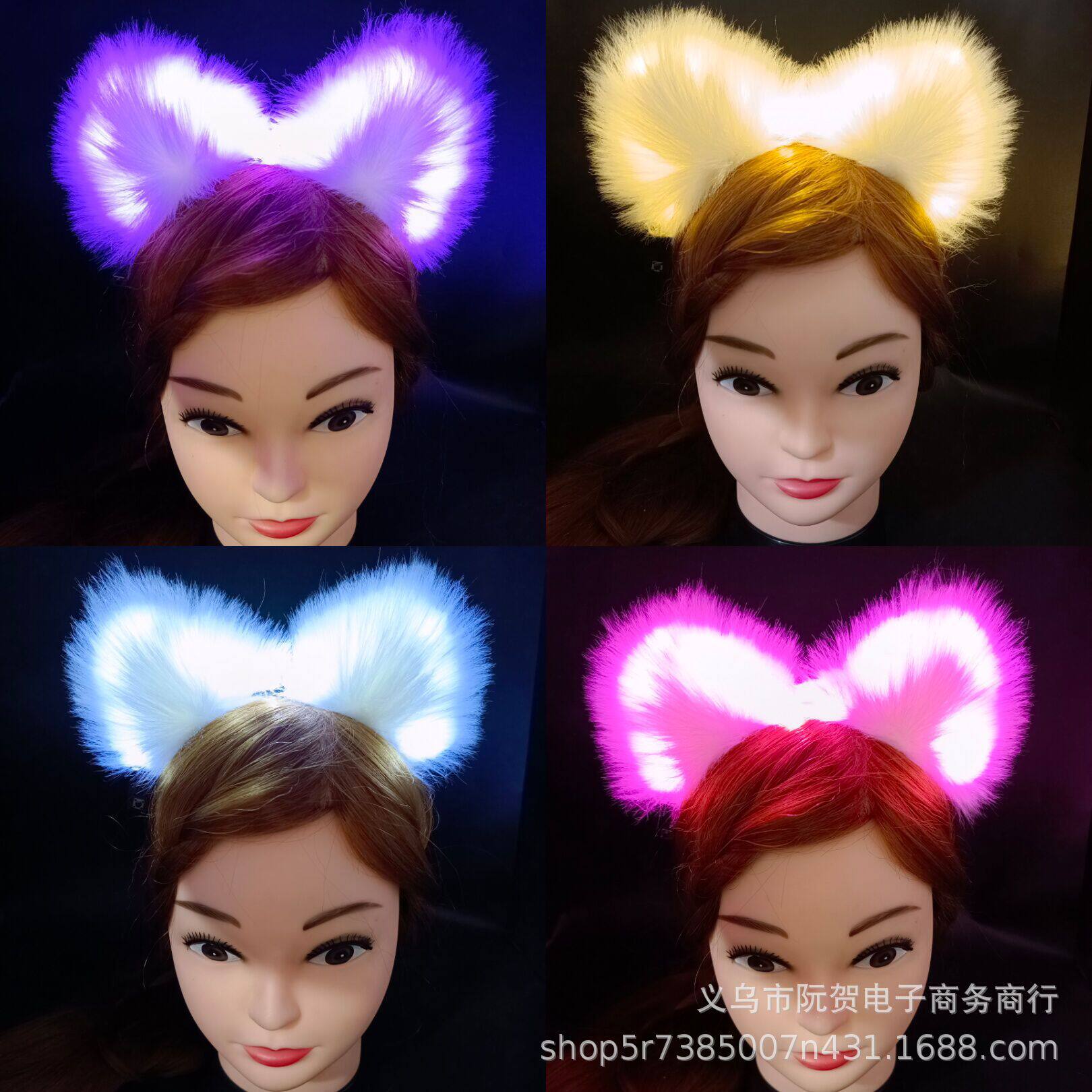 New luminous headwear cat ears hairband plush cute cat headwear female animal cat hairpin Halloween hair accessories