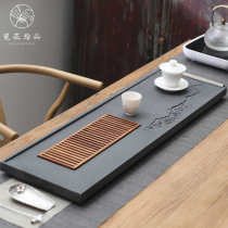 Splendid hand polished carved black gold stone tea tray Tea table drainage wet and dry dual-use household simple suit stone tea tray