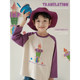 Youyou Spring New Boys Cartoon Print Contrast Color Raglan Sleeve Loose T-Shirt Children's Round Neck Handsome Top Trendy