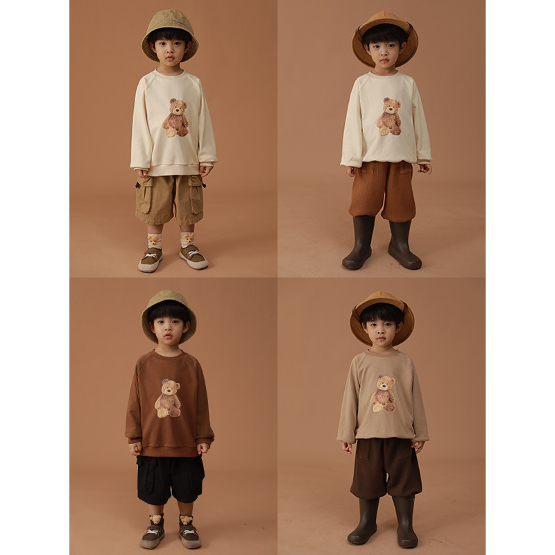 Young Yo-yo Boy Spring Loaded With Small Bear Printed Down Shoulders Clothing Breathable Pro-Skin 2022 New Fashion Foreign Palate Children's Blouse