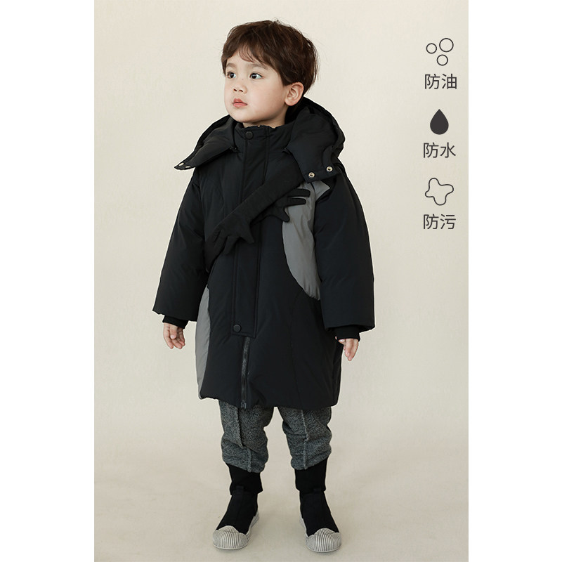 Youyou children's warm down jacket mid-length version of the Western style boy winter hooded jacket baby top warm clothes