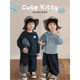 Young boy's embroidered cat patch embroidered label loose shirt spring style children's sand washed handsome jeans two-piece set