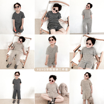 Youyou childrens summer casual short-sleeved clothes New Korean trend coat male baby foreign-style knitted cotton suit
