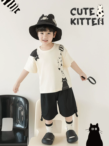 Летний комплект для мальчиков, дышащая футболка с круглым воротником, шорты