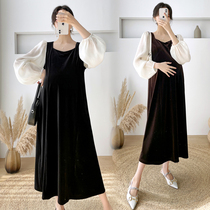 Pregnant Woman Lian Dress Spring Autumn Dress Pregnancy Woman Dress 2022 New Internet Red Advanced Sensation Pregnant Woman Skirt Autumn Winter Blouses Woman