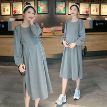 Pregnant Woman Lian Dress Spring Autumn Gestation Woman Dress 2022 New Internet Red Pregnant Woman Skirts Spring New Year Clothes Senior Feel