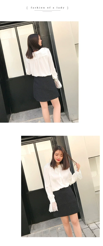 Tùy chỉnh mùa thu và mùa đông phiên bản Hàn Quốc của những chiếc áo ren cỡ lớn rộng rãi, may áo gió trắng tay dài áo sơ mi nữ công sở