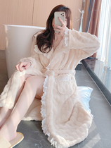 Bathrobe girl 2023 new sexy coral vestrobe in autumn thickens long pajamas winter sweet warm home suit