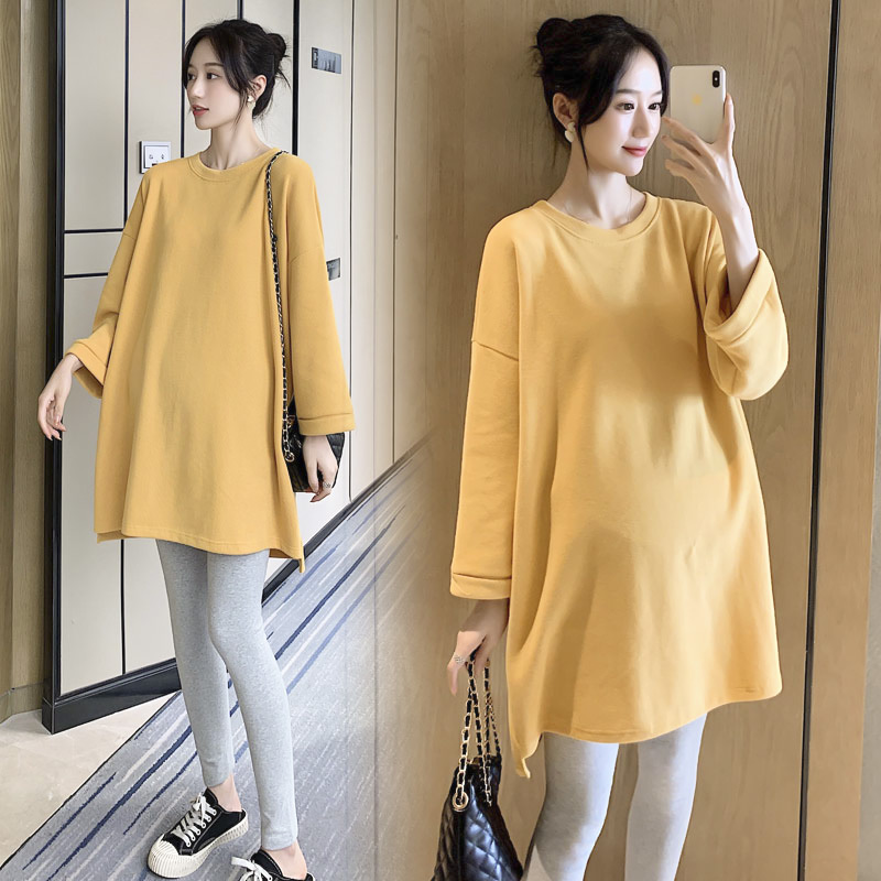 British Dhwa Maternity Set Autumn and Winter Fashion Dress Long-Sleeved Top Mid-Length Bottoming Shirt Autumn Outfit