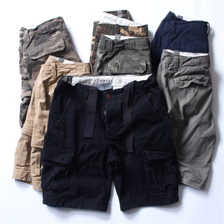 Heavyweight Pure Cotton Summer Loose Cargo Pants for Men, Vintage American-Style Shorts, Straight-Leg Camouflage Five-Point Pants, Shawn Yue Trendy Style