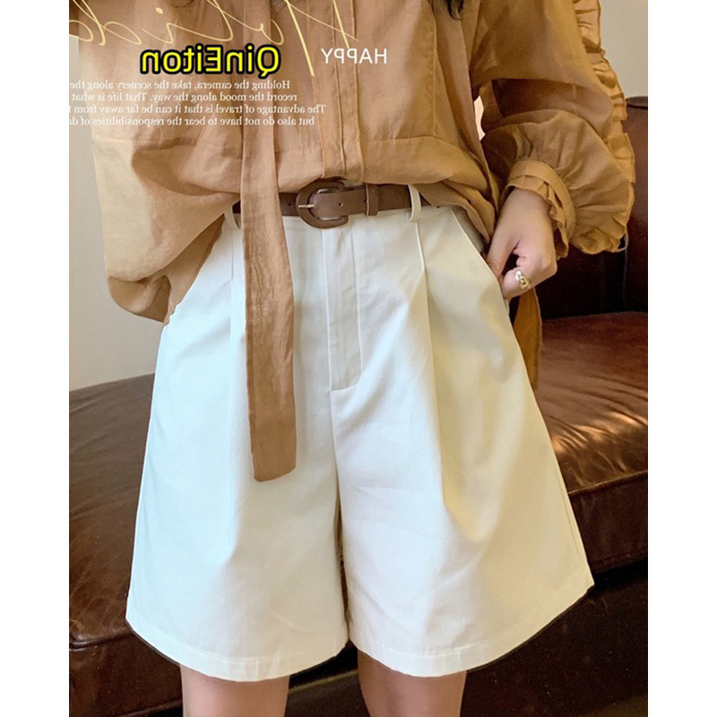White Work Shorts for Women, Summer Thin Style, Plus Size, Five-Point Shorts for Petite Figures, High-Waisted, Large Size, A-Line Wide-Leg Mid-Length Pants