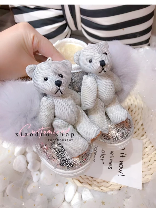 Mùa đông phim hoạt hình thỏ lông búp bê giày bông mới cô gái ấm tuyết sequin tuyết trong cậu bé lớn bông lớn giày sinh viên thủy triều