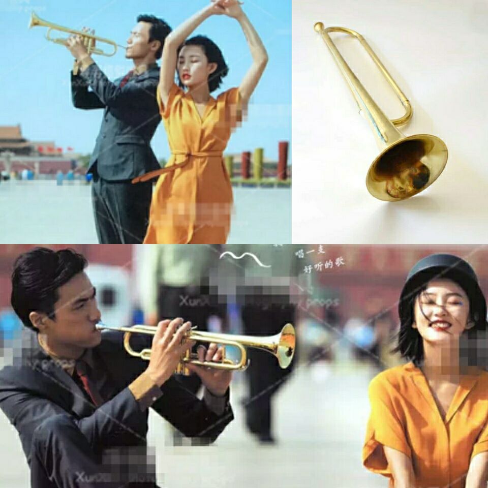 Brigade slapping small number of children photographed ancient clothes Props Wedding photography Youth Number instrument Grand Trumpet Stage Performance Fake Blow