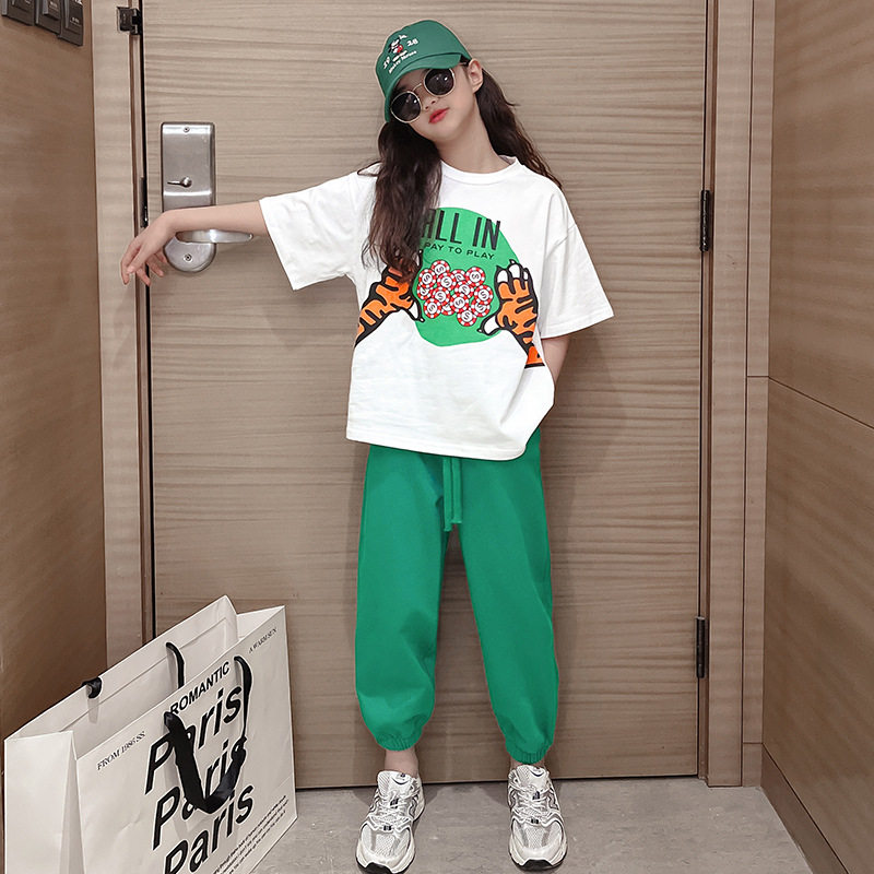 UK Next Kiss Girl Kit 2022 Summer Cartoon Short Sleeve Big Boy Sportswear Girl Two Sets