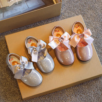 British next kiss girl leather shoes 2021 fall new children Soft bottom butterfly knot little girl princess shoes