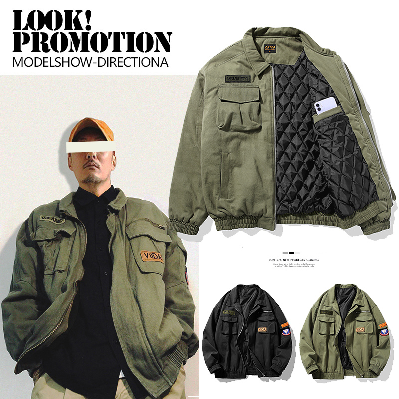 American-Style Military Green Work Jacket for Men, Ma1 Pilot Jacket, Baseball Uniform, Thickened Cotton Coat, New Autumn and Winter Hunting Style American-Style Military Green Work Jacket for Men, Ma1 Pilot Jacket, Baseball Uniform, Thickened Cotton Coat, New Autumn and Winter Hunting Style