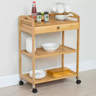 All bamboo waterproof mobile dining car Tea cart Hotel dining room tool car Beauty salon beauty salon trolley Solid wood