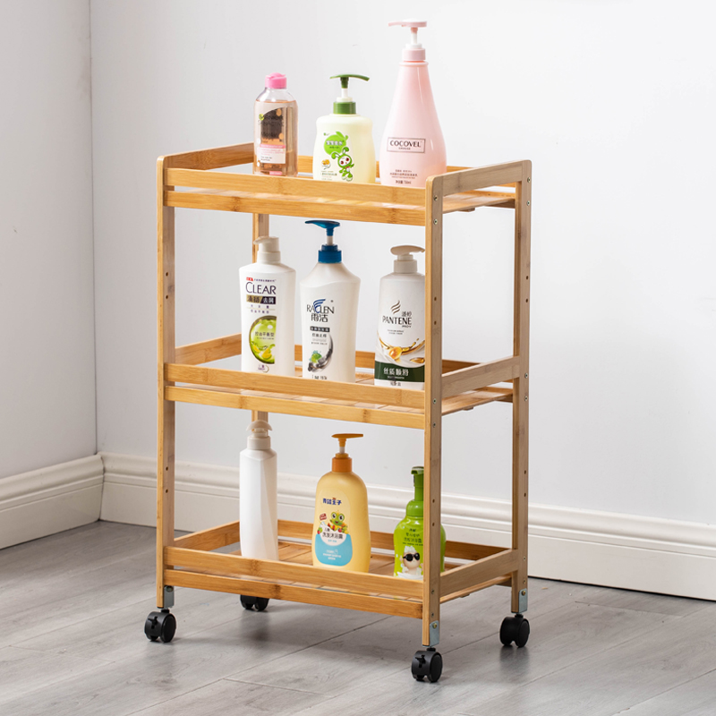 Removable trolley dining car Wine Water Car Tea Water Caravan Triple Room Living-room Kitchen Accessories Shelf Shelve Tool Car Bamboo