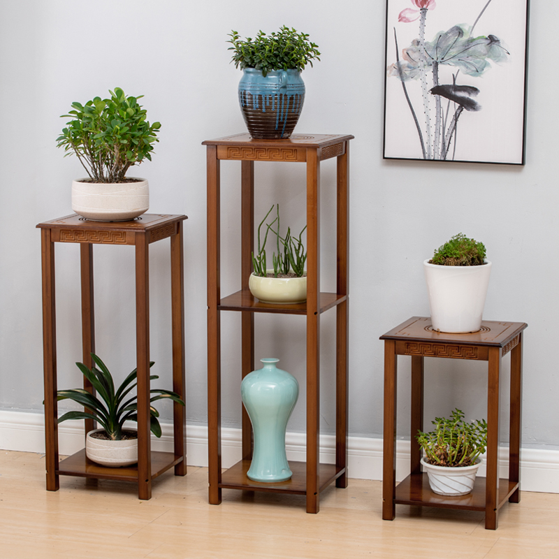 Floor-style home solid wood shelving flower pots shelf with several shelves in flower shelf balcony Chinese living room for gold Ge
