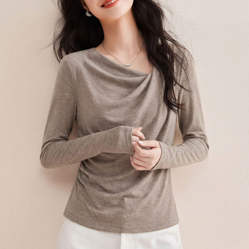 French-Style High-End Chic Long-Sleeved T-Shirt for Women, 2026 New Spring and Autumn Thin Design, Slimming Top French-Style High-End Chic Long-Sleeved T-Shirt for Women, 2026 New Spring and Autumn Thin Design, Slimming Top