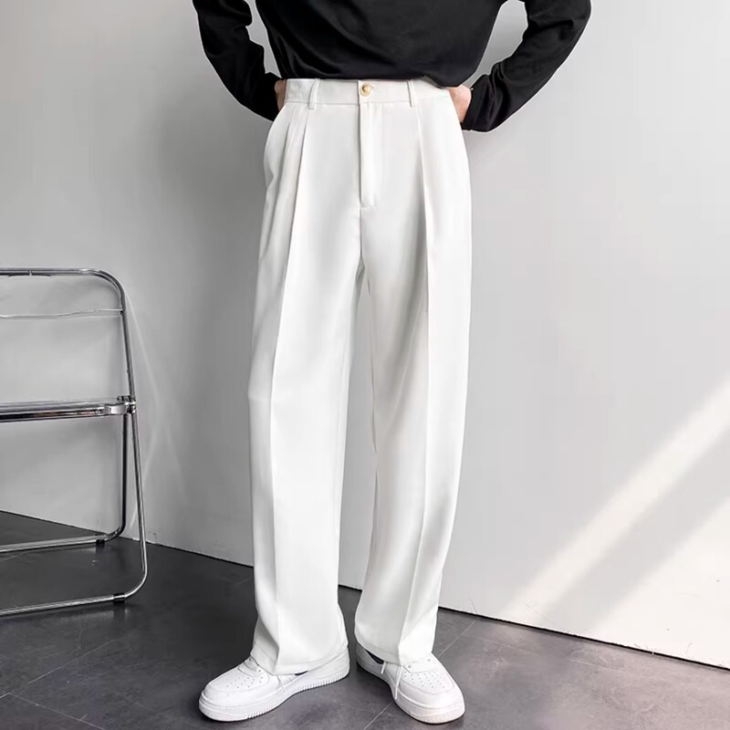 Korean Uamtor Men's Casual Pants Spring High-End White Pants Drapey Loose Dress Pants Wide-Leg Straight Pants