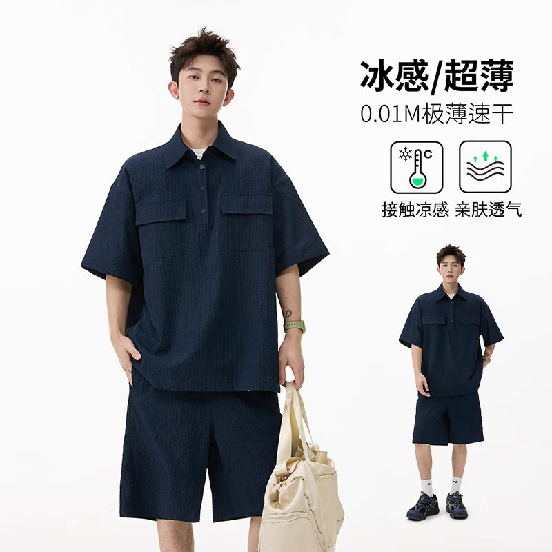 Korean Uamtor Men's Suit Summer Casual Sports Polo Shirt Short-Sleeved Shorts Loose T-Shirt Lapel Two-Piece Set Korean Uamtor Men's Suit Summer Casual Sports Polo Shirt Short-Sleeved Shorts Loose T-Shirt Lapel Two-Piece Set
