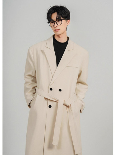 Corea del Sur Uamtor 2025 nueva chaqueta de traje de hombre de longitud media con doble botonadura y hombreras de invierno abrigo fino hasta la rodilla