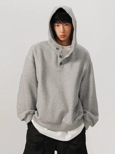 韩国Uamtor连帽卫衣男士秋冬美式潮牌高领纽扣设计感情侣休闲外套